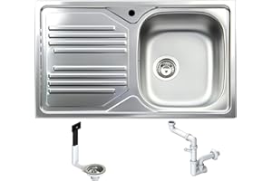 FHULLER TM861ILPC Lavello Cucina in Acciaio Inox Prelucido cm.86x50 con 1 Vasca Destra e Gocciolatoio Sinistra ● Incasso Cucina Atmosfera ● Made in Italy - Lavabo da Incasso Made in Italy