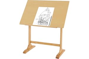 VISWIN 60 x 90 cm Wooden Drafting Table, Adjustable Angle, 86 cm Height Solid Pine Wood Artist Table for Drawing, Tilts Flat, Studio Art Craft Desk for Painting, Drafting, Writing, Reading