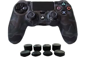 Hikfly Silicone Controller Cover Skin Protector Case Faceplates Kits for Sony Playstation 4 PS4/PS4 Slim/PS4 Pro Cntroller Video Games(1x Camouflage Cover with 8 x FPS Pro Thumb Grips Caps)(Grey)