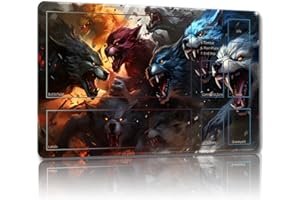 Malqiqi Playmat for MTG, with Free Storage Bags,Game Mat 24 x 14 inches, TCG and Board Game Mat for Cards,Mousepad Desk Mats (Magic Wolf-Auxiliary Combat)