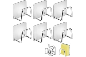 LANSKYLAN 6 Pezzi Porta Spugna Supporto per Spugna in Acciaio Inox Supporto per Lavello Autoadesivo Porta Spugna Lavello Cucina Portaspugna Ganci a Parete per Conservazione Spugne Strofinacci, Argento