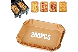 ANYUAN BOY Lot de 200 feuilles de papier sulfurisé pour friteuse à air chaud, rectangulaire, résistant à l'huile, anti-adhésif, compatible avec Ninja AF300EU AF400EU, Princess et autres Dual Zone Air Fryer