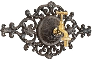 Moritz Garten Wasserhahn Zierrosette Wandmontage mit Wasseranschluss Nostalgie Zapfstelle antik braun Stil