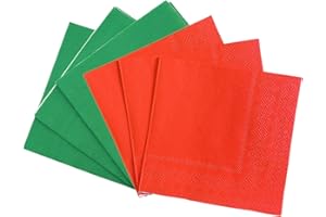 YAAVAAW Green Red Serviettes Napkins 33cm,40Pcs Christmas Party Paper Disposable,Beverage Luncheon Decorative Solid Colour Dinner Napkin Cocktail 2 Ply for Bar,Restaurant