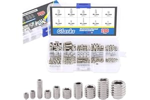 Glarks 200-Piece M3 4 5 6 8 Hex Allen Head Socket Set Screw Assortment Kit (304 Stainless Steel)
