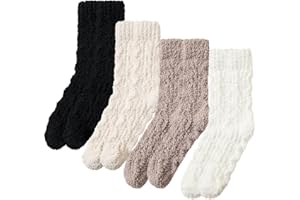 Pddenality 4 Pairs Womens Fluffy Socks Womens, Warm Fuzzy Socks, Women Cosy Winter Women, For Home Slipper Warm