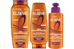L'OREAL PARIS L'Oréal Paris - Routine Nutrition Cheveux Bouclés et Très Secs - Boucles Nourries - Enrichie en Huile d'Amla - 3 Produits - Shampooing, Démêlant, Soin-Crème Définissant - Elsève Huile Extraordinaire