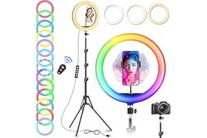 GerTong 10” Ring Light Professionale Grande Altezza 1m78, Luce per Selfie Fotografia Trucco Tik Tok Youtube, Lampada con 40 Modalità & 13 Luminosità, 59" Treppiede Luce ad Anello LED con Telecomando