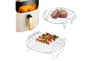 GLAITC Air Fryer Rack Set 17.5cm Air Fryer Zubehör Heißluftfritteuse Zubehör Topf Dämpfen Rack Edelstahl Dampfgarer Mehrzweck-Doppelschicht-Rack mit Spieß Für Backofen-Luftfritteuse-Grill
