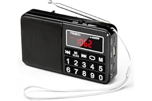 PRUNUS J-429 Radio Portatile FM/AM(MW). Radiolina Portatile Ricaricabile con Pulsante Grande e Ampio Display. Supporto USB/AUX/TF Card,Memorizza le Stazioni Automaticamente (Nero)