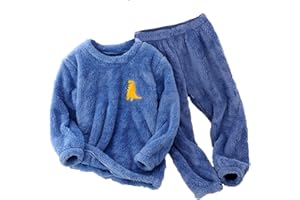 Generisch 2025 Niñas Invierno Manga Larga Dibujos Animados Estampados Fleece Pijamas Tops Pantalones 2 PIEZAS Conjuntos de Ropa Festivo