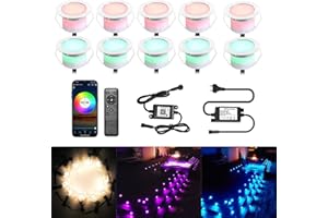 SUBOSI Lot de 10 Wifi Spot Led Eclairage extérieur RGBW(RGB+Blanc Chaud) Spot Led Extérieur Encastrable Compatible avec Google Home Assistant/Alexa, Ø45mm IP67 Kit complet