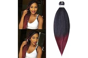 26" Cybelleza Pré-étirées Tressage de Cheveux EZ Pre Stretched Braiding Hair Yaki Professionnel Synthétique Africaine Crochet Twist Extension de Cheveux Ombre 1 Pièces, Noir&Vin rouge