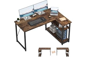 TRIUMPHKEY Escritorio Esquinero en L de 120x80 cm con Almacenamiento, Escritorio de Esquina con Estante Reversible, Estable Mesa Ordenador en L para Oficina, Estudio o Secretaría, Marrón