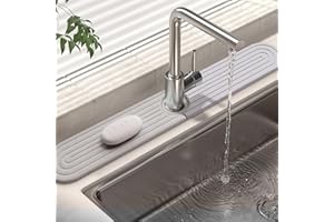 LeKuni Dywan do armatury kuchennej, 60 x 10 cm, zlewozmywak kuchenny, ochrona przed pryskaniem, diatomit, uchwyt na gąbkę, płyta kamienna, absorbuje wodę i szybkoschnący, biały