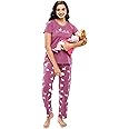 ZEYO Women's Cotton Swan Printed Feeding Night Suit Set Of Top & Pajama Set Nursing Night Dress 5630
