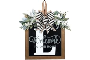 YATLOUBA Last Name Welcome Sign | 26 Letter Front Door Decor | Spring Wreaths For Front Door Uk | Door Wreaths Outdoor 2023 Wood Wreaths For Front Door, Farmhouse Home Porch All Seasons Outside Decor