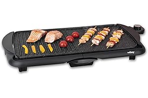 WËASY STO52 - Piastra grill elettrica, Piastra elettrica da tavolo anti-aderente, Piastra per teppanyaki, superficie grill da 52 x 27 cm, Termostato regolabile e vaschetta raccoglitrice, 2000W