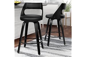 ALFORDSON Bar Stools Set of 2, Thick Padded Barstools PU Leather, Wooden Kitchen Chair with Backrest and Footrest, for Dining Room Pub Bar Countertop, Eden Series, All Black