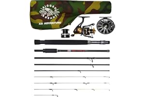 ‎RIGGED & READY TRAVEL FISHING Rigged and Ready X5 Serie Reise-Angelruten Spin-Fly - X5 Rod & 2 reels Combination, X5 Rod, X5 Max Super Kompakte, multifunktionale Ruten, 4 Spitzen, 5 Techniken 1 Angelrute.