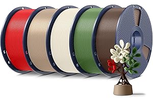 SUNLU 5KG PLA+ Filament Pakiet, Filament PLA Plus Drukarki 3D 1,75 mm ± 0,02 mm, 1 kg na Szpulę, 5 Rolki, Bone White+Dąb+Kawowy brąz+Oliwkowa zieleń+Czerwony