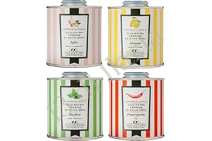 13 DI ILARIA 4 Latas de Aceite de Oliva Virgen Extra Natural 100ml | 99% EVOO de Apulia | Ajo, Limón, Albahaca y Chile | Condimento Gourmet Italiano Artesanal | 100% Natural