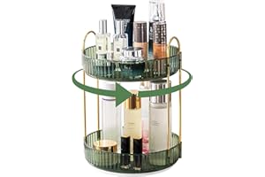 CESTATIVO Makeup Organiser for Vanity, 360° Rotating Countertop, High-Capacity Skincare & Cosmetics Organiser for Bathroom (2 Tiers, Green)