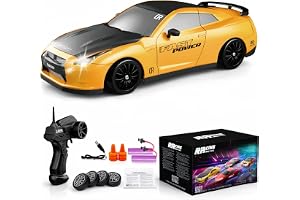 RC Drift Car 2.4GHz 1:24 Scale 4WD High Speed Remote Control Car with LED Lights, Drifting Tires, 2Pcs Rechargeable Batteries (A02)