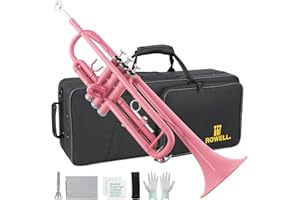 ROWELL Bb Standard Trumpet,Professional Brass Trumpets for Beginner,Standard Student Trumpet Set with Hard Case,7C Mouthpiece,Cleaning Kit,Gloves.(Pink)