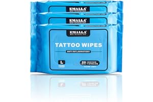 EMALLA Lot de 3 Anti-Inflammatoire Lingettes Douces pour Soins de Tatouage (60 pièces) Fibre Végétale Sans Alcool, Extraits Naturels Nettoyage Professionnel