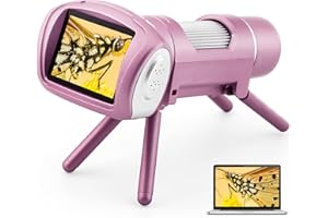 Andonstar AD012 Kit microscopio portatile per bambini, microscopio per bambini LCD da 2" con vetrini preparati, scheda SD 8G, stelo giocattoli educativi per uso interno ed esterno (rosa)