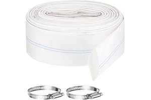 Rebower Pool Backwash Hose, 3 Inch x 98.4ft Reinforced Drain Hose PVC Lay Flat Water Discharge Pump Hoses for Pool Filter Swimming Pump, with 2pcs Clamps, White