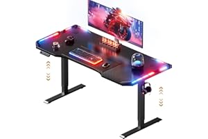 ‎HLONONE HLONONE Höhenverstellbarer Schreibtisch 120 x 60 cm，Gaming Tisch mit LED，Elektrischer Schreibtisch，Steh-Sitz Tisch mit Kohlefaseroberfläche, Elektrisch Computertisch mit 3-Funktions-Memory, Schwarz