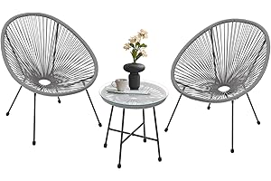 Juskys Set di mobili da balcone Ostana 3 pezzi - Tavolo e 2 poltrone - Elegante gruppo di seduta per balcone, terrazza e giardino - Set di mobili da giardino per balcone Grigio chiaro
