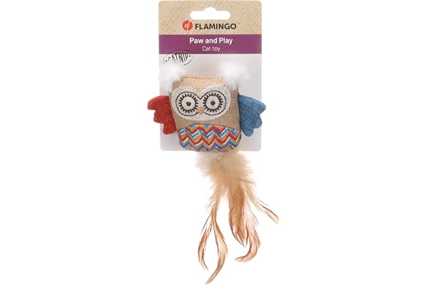 Jouet pour Chat - Flamingo Robla Chouette Multicolore en Tissu avec Plumes et Catnip 21cm