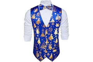 Barry.Wang Men's Christmas Vest Bow Tie Set Holiday Business Bowtie Dress Waistcoat V-Neck Party Snowflake Christmas-Tree Xmas Costumes