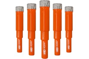BGTEC Brocas de Perforación de Diamante Soldado con Vástago Redondo para Baldosas de Porcelana, Mármol, Cerámica, Ladrillo, 5 piezas, 12 mm