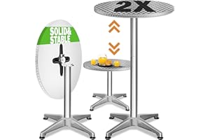 CASARIA® Bar Table | Set of 2 | Foldable & Stable | Height Adjustable 70 cm 115 cm | Round with 60 cm Diameter | Stainless Steel | Indoor Outdoor Versatility | Café | Bistro | Pub | Drinks | Cocktails