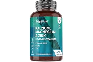 ‎WEIGHTWORLD Kalzium Magnesium Zink - 400 Tabletten 1+ Jahr - Magnesium, Vitamin D3, K2, Bor, Selen, Kupfer - 500mg Calcium - Vegan - 1 Tablette Pro Tag - Glutenfrei - Alternativ zu Kapseln - WeightWorld