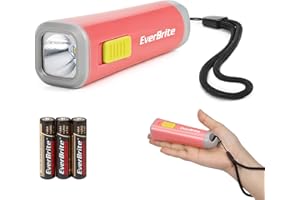 EverBrite Mini LED Kids Flashlight - Lightweight (46g) Torch with Soft Yellow Light for Reading, Camping, and Emergencies - Gift for Children, Coral Red
