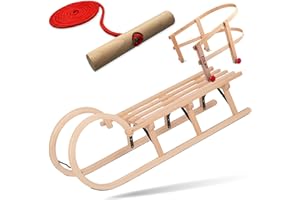 Explorer Colint Schlitten für Kinder Set Holz Hörnerschlitten, Single, mit Leine oder mit Rückenlehne und Leine in Rot oder Blau