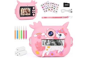 AMBESTY Aparat dla dzieci, aparat cyfrowy dla dzieci z papierem do drukowania, karta TF 32 G, ekran 2,4 cala, 1080p, natychmiastowy druk, prezent na Boże Narodzenie dla dzieci w wieku 3-12 lat