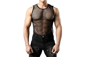 JOGAL Herren Muskel Transparent Shirts ärmellos Netz Unterhemd