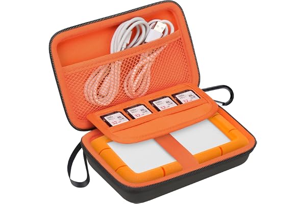 Lacdo Étui de Transport pour Disque Dur pour LaCie Rugged/Rugged Mini/Rugged Thunderbolt USB-C External Hard Drive Portable HDD LAC9000298 1TO 2TO 4TO 5TO EVA Antichoc Carry Case Bag, Orange
