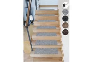 ‎KETTELSERVICE-METZKER Kettelservice-Metzker Stufenmatte Treppenteppich Tulus Rechteckig - Treppenschutz Treppenteppich Aufleger Grau selbstklebend 60x25cm