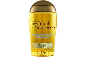 OGX Renewing Olio di Argan del Marocco, Olio di argan per capelli morbidi, setosi e luminosi, Olio per capelli con formula rinforzante e anti-crespo, 100 ml