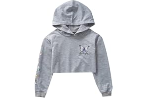 Doomiva Enfant Fille Sweats à Capuche Impression à Carreaux Survêtements Manches Longues Crop Top Ample Vêtements De Dance Sport Court Sportwear Grande Taille 3-10 Ans