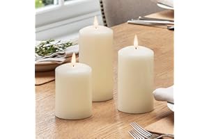 Lights4fun TruGlow® Lot de 3 Bougies sans Flamme à LED Blanc Chaud à Piles en Cire Véritable Effet Ivoire avec Minuterie Décoration pour Intérieur
