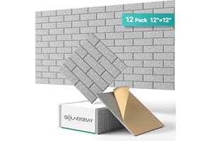Soundsbay Acoustic Wall Panels Self-adhesive Acoustic Panels 12 Pack Brick Wall Panels Sound Absorbing Panel High Density Sound Dampening Panels for Wall Decoration/Acoustic Treatment 12"×12"×0.4"