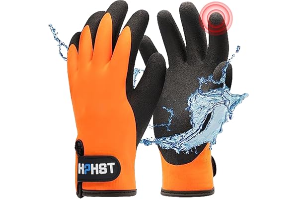 HPHST Gants de travail, thermiques et chauds, imperméables et antidérapants, isolés avec double couche de nylon, pour l'hiver, orange, taille S